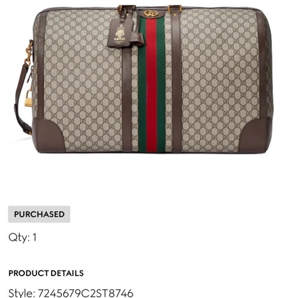 Gucci Brown and Green Duffel Bag with Signature Web Stripe